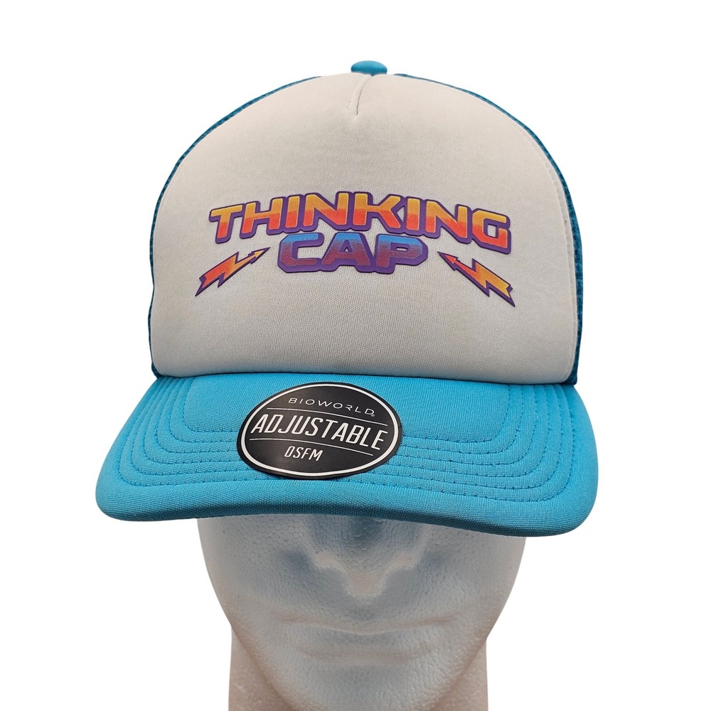 Bioworld Stranger Things Dustin Thinking Cap Trucker Hat Blue Mesh Snapback Cap